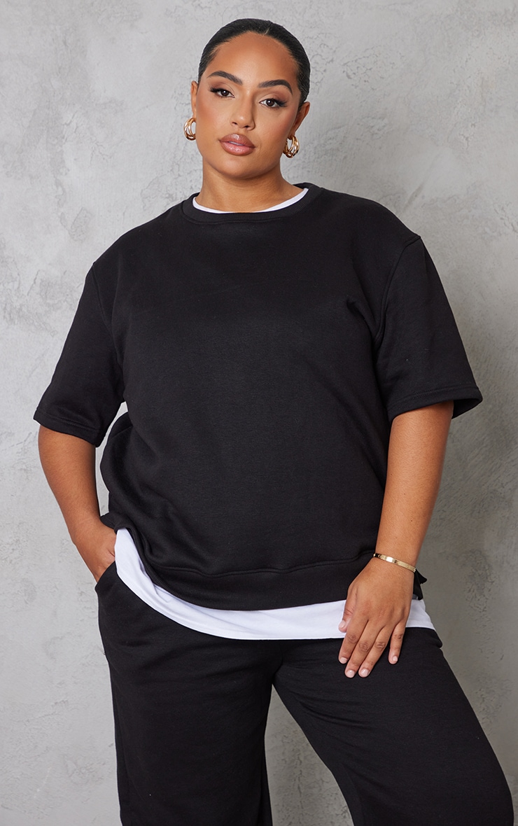 Plus T-shirt oversize noir en sweat image 1