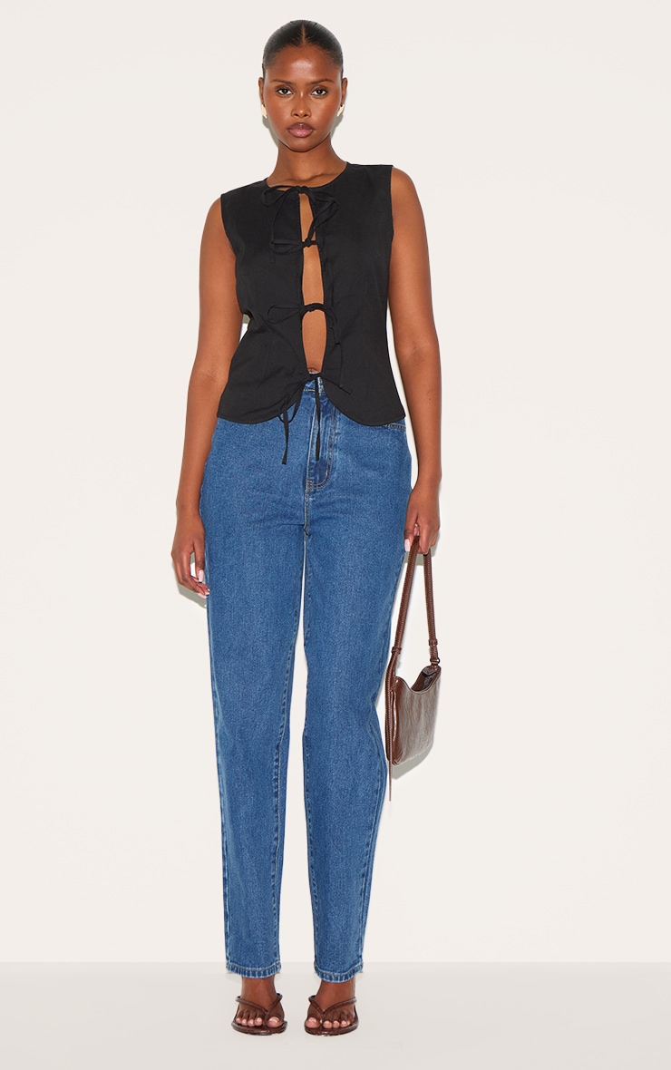 Black Lightweight Woven Tie Front Vest image 3
