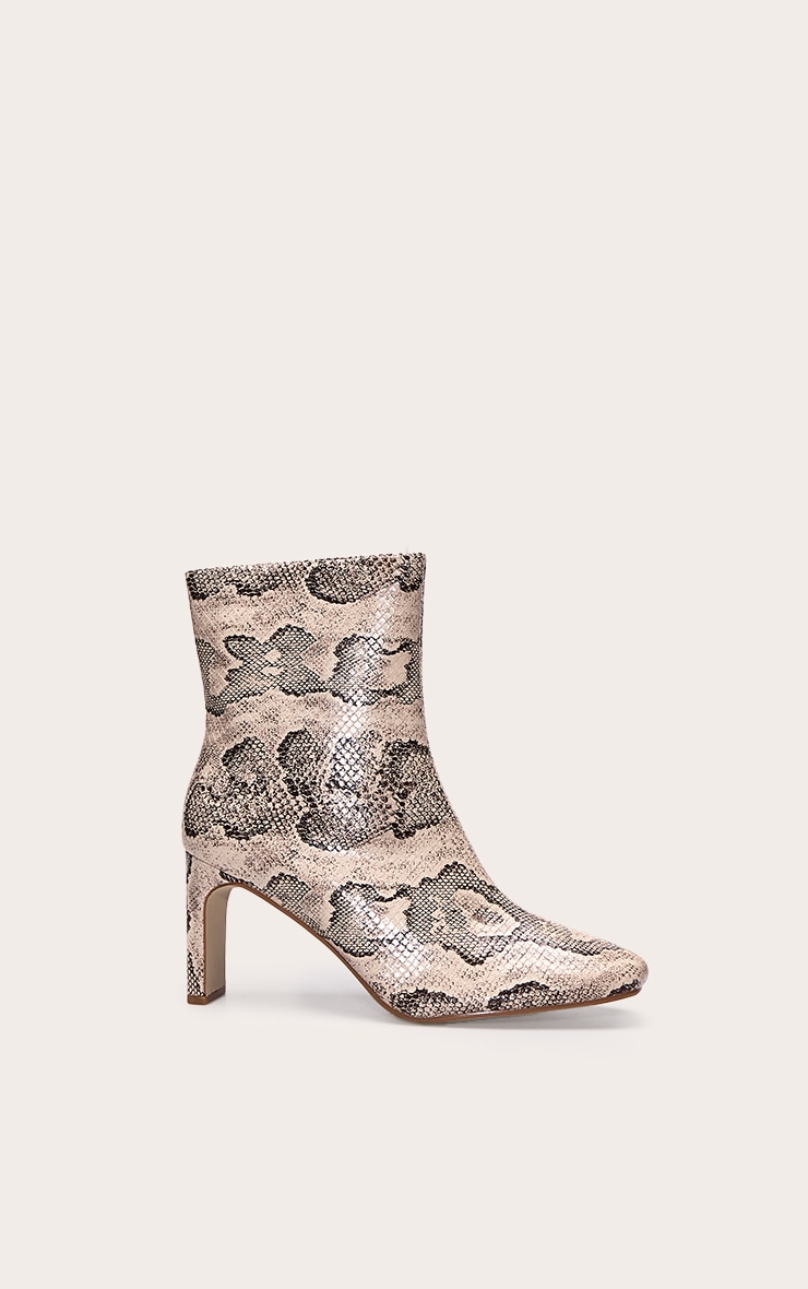Natural Snake PU Slim Block Heel Ankle Boots image 2