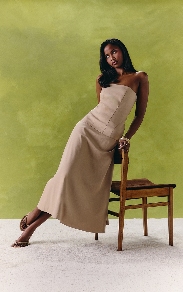 Sand Tailored Woven Bandeau Skater Midaxi Dress image 4