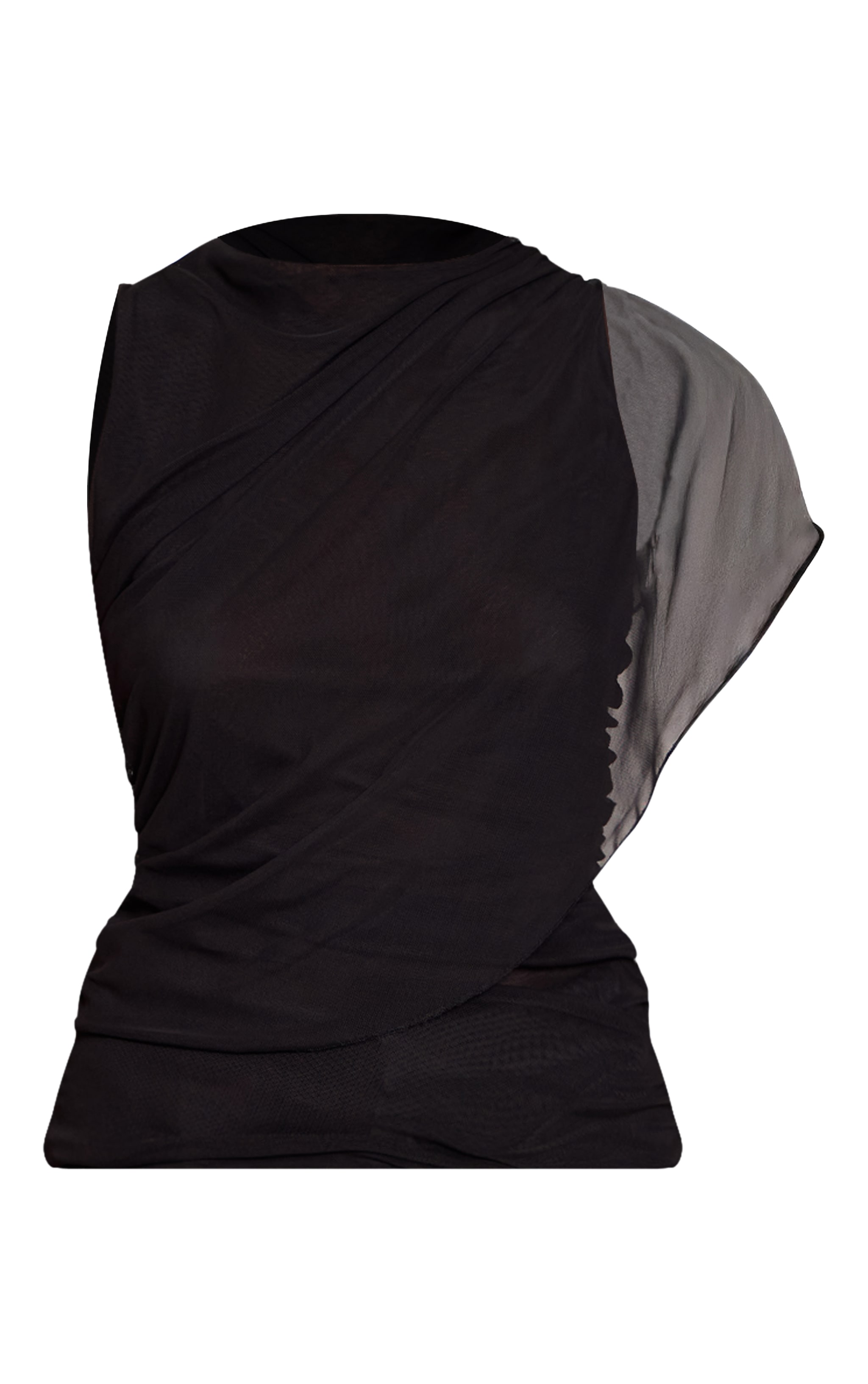 Black Mesh Cape Detail Long Top  image 5