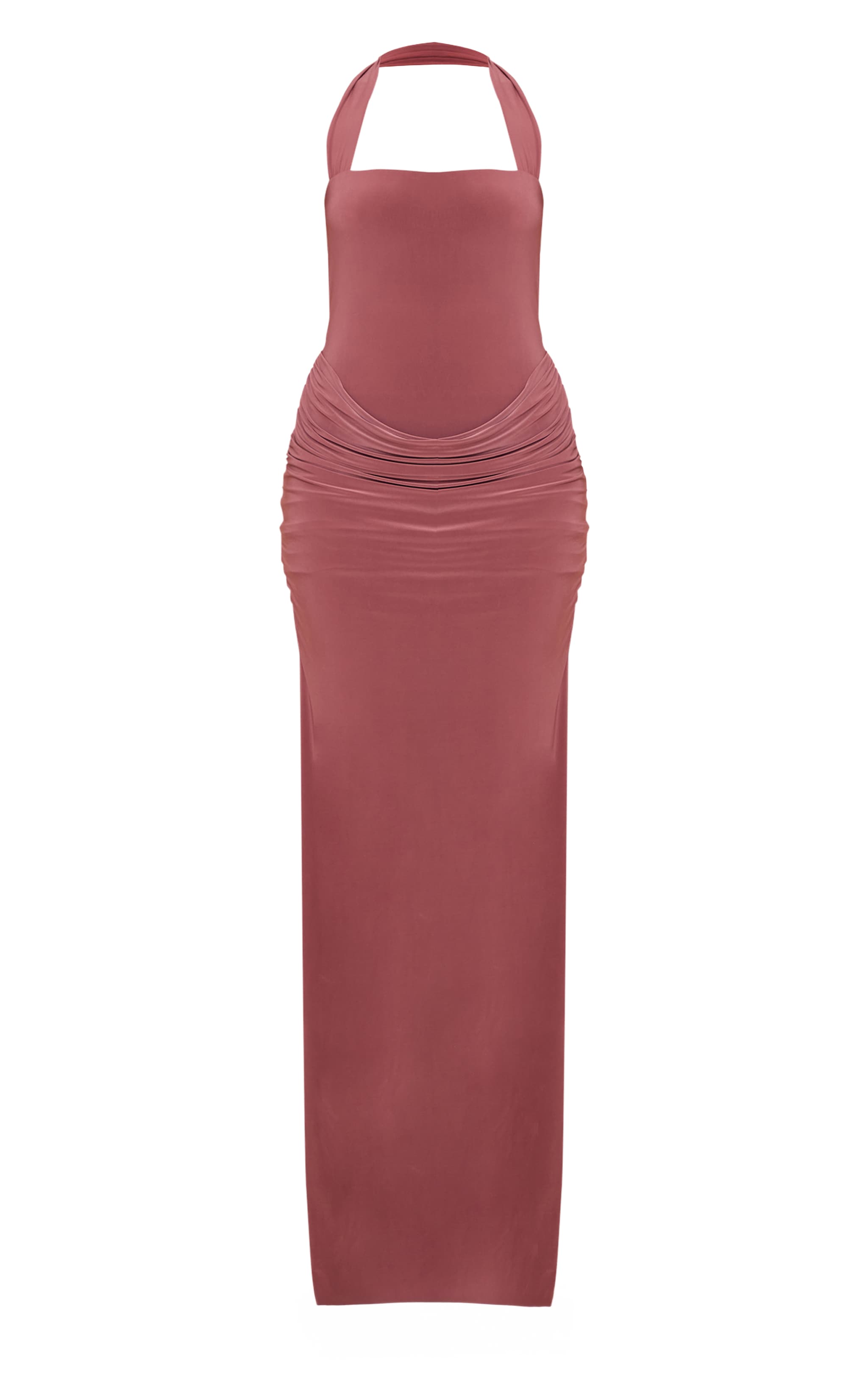 Mauve Double Layer Slinky Square Halterneck Drape Detail Maxi Dress image 5