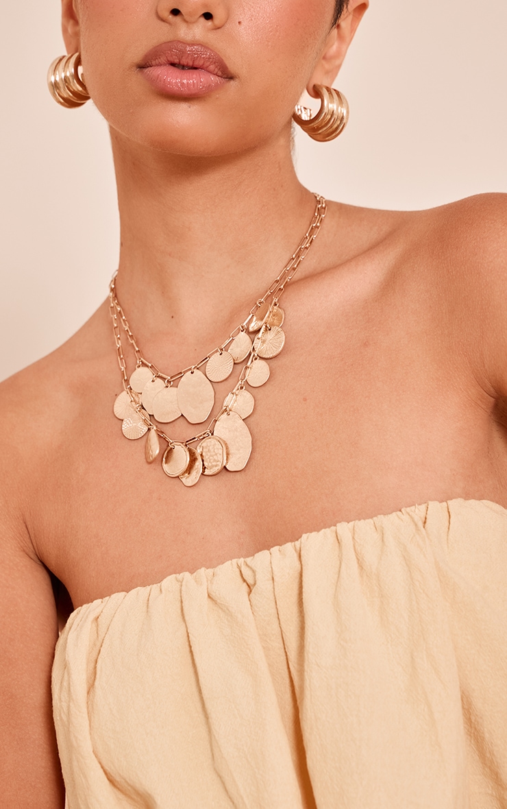 Gold Circular Pendant Charm Necklace image 1