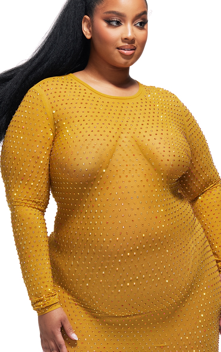 Plus Chartreuse Embellished Mesh Bodycon Dress image 4