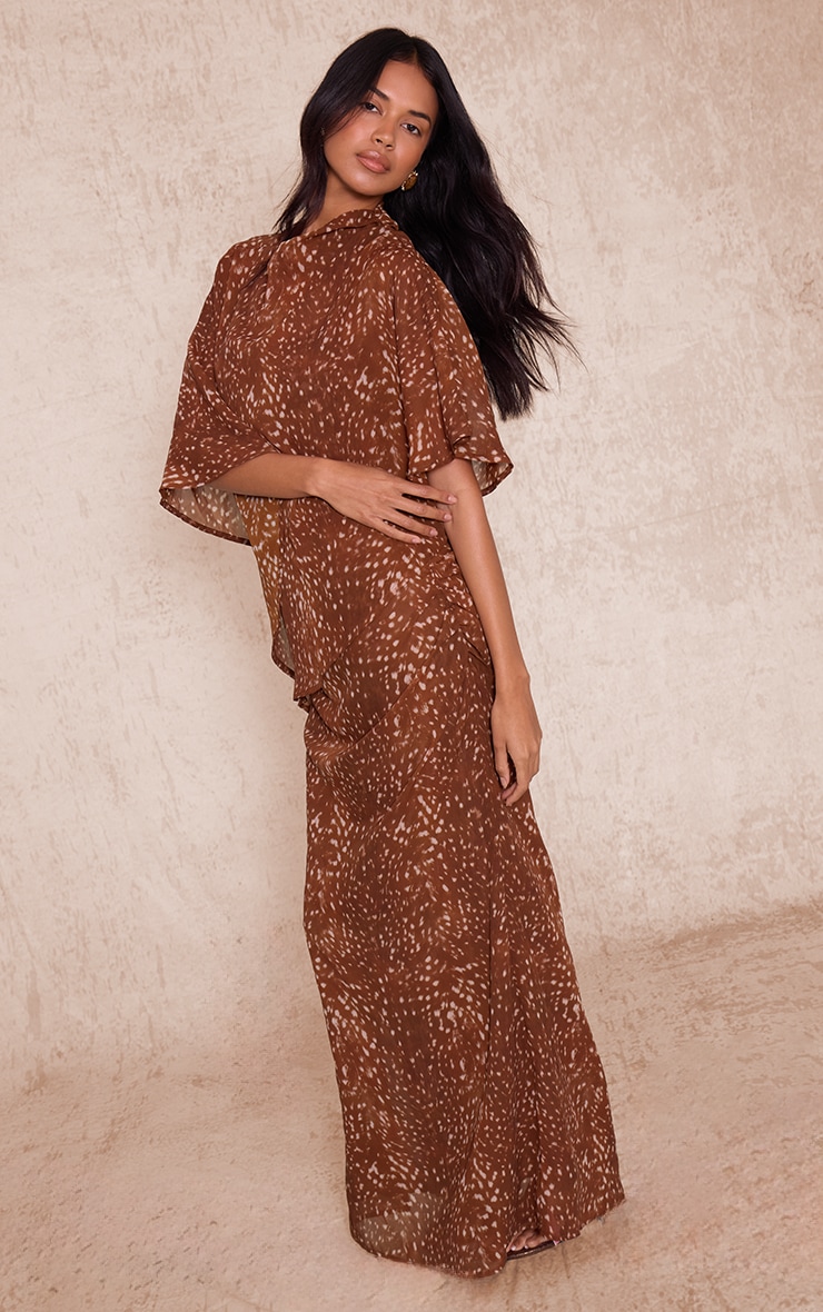 Brown Abstract Printed Chiffon Maxi Dress image 3