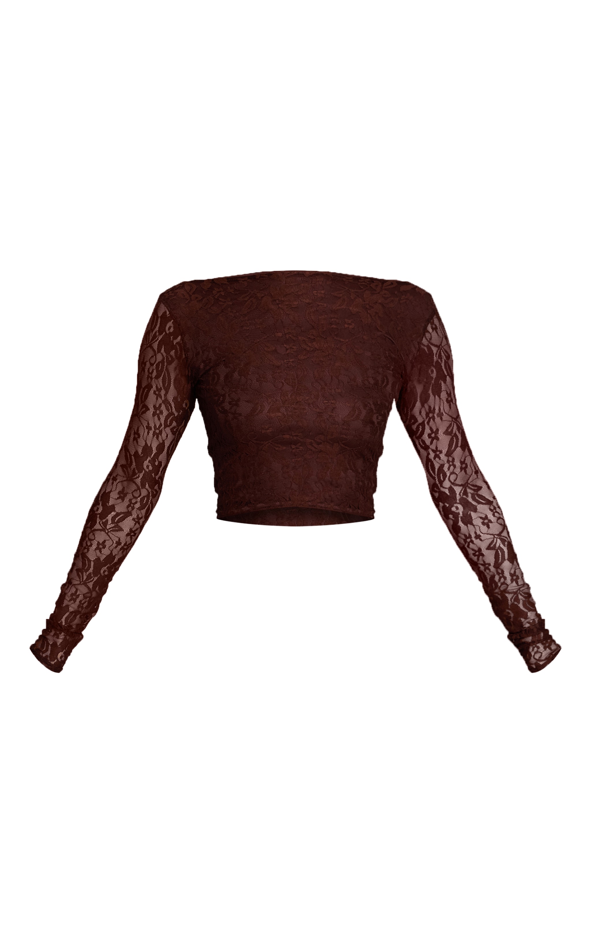 Brown Lace Scoop Back Long Sleeve Top image 5