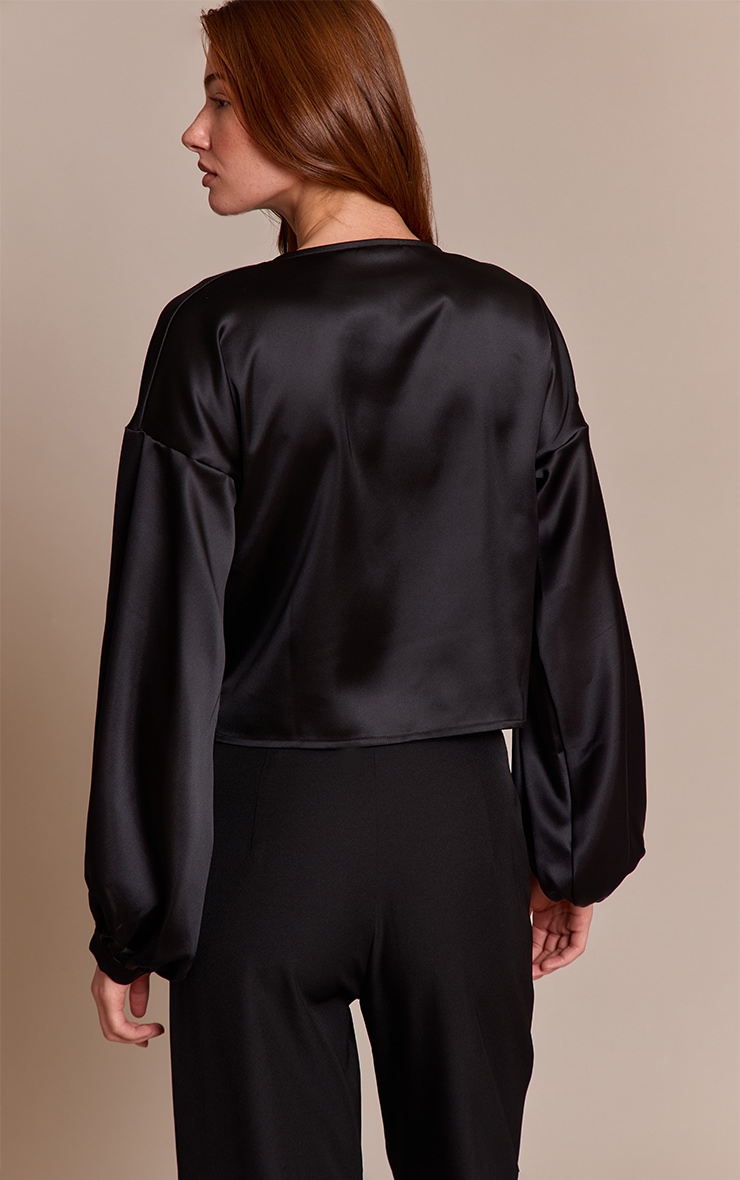 Black Satin Long Sleeve Blouse image 2