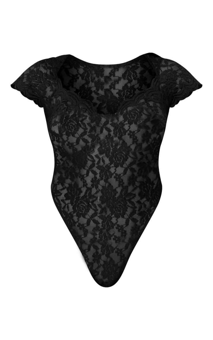 Shape Black Lace Short Sleeve Cut Out Bodysuit image 1