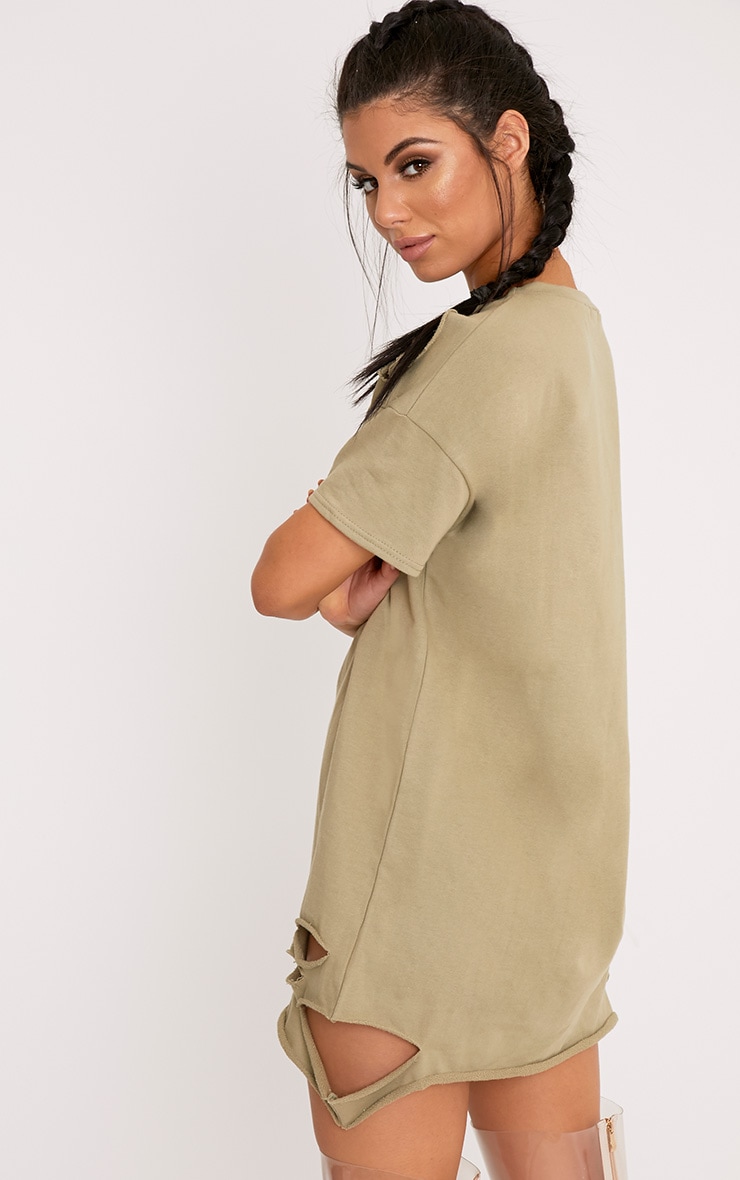 Orla Sage Green Distressed Short Sleeve Sweater Dress