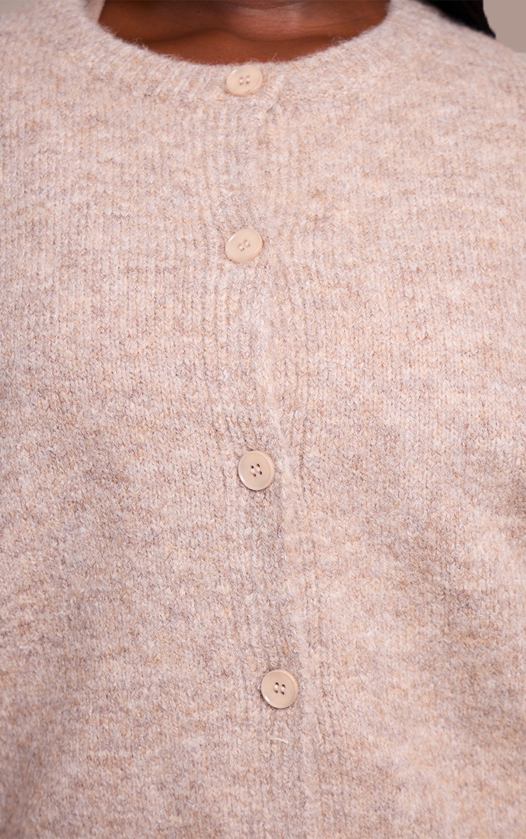 Plus Taupe Brushed Oversized Detail Round Neck Cardigan image 4