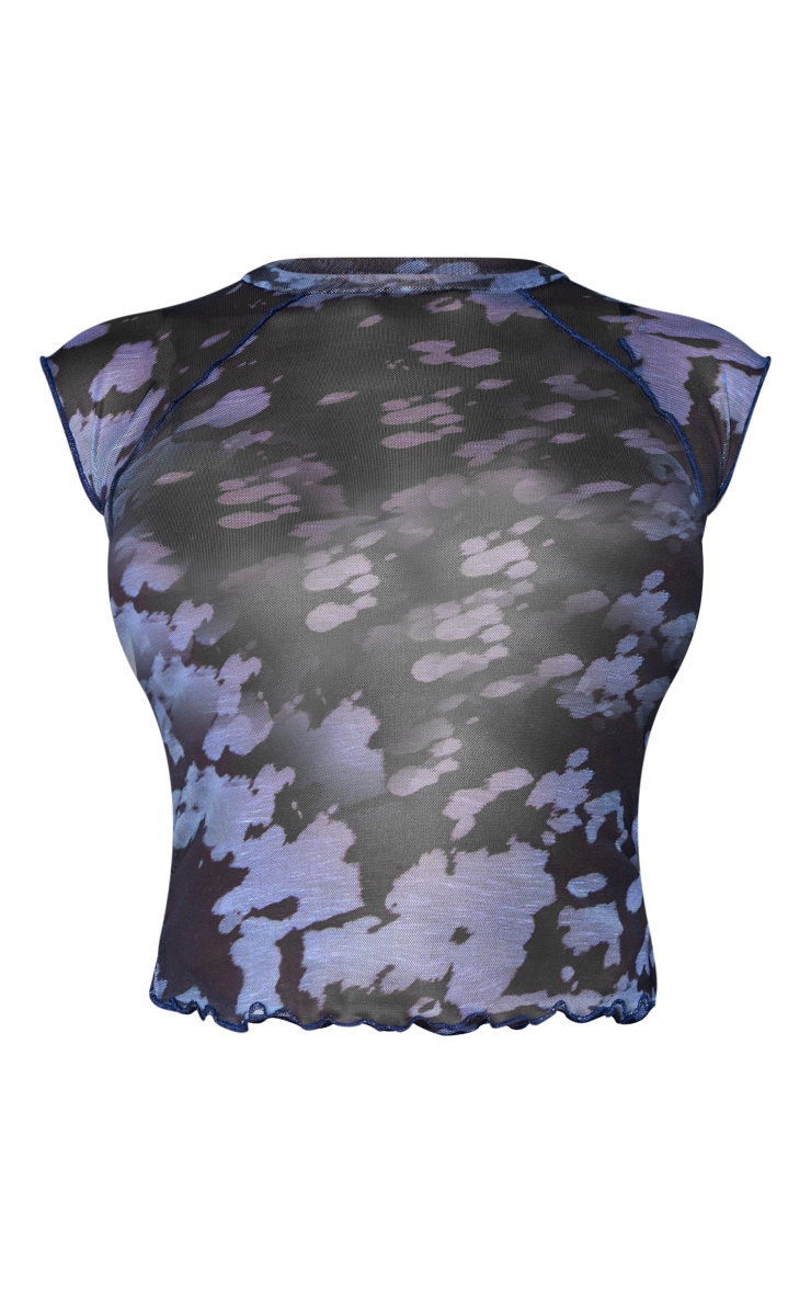 Blue Mesh Seam Printed Sleeveless High Neck Top PrettyLittleThing AUS