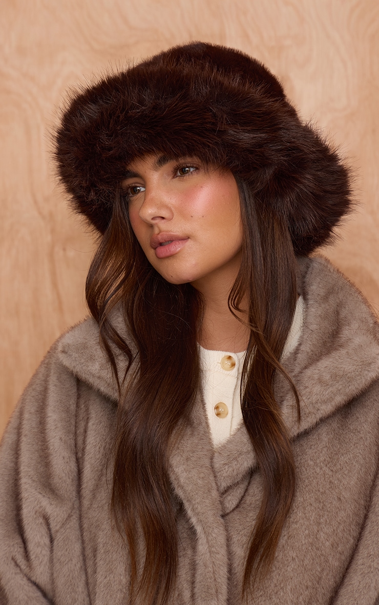 Brown Winter Faux Fur Hat image 1