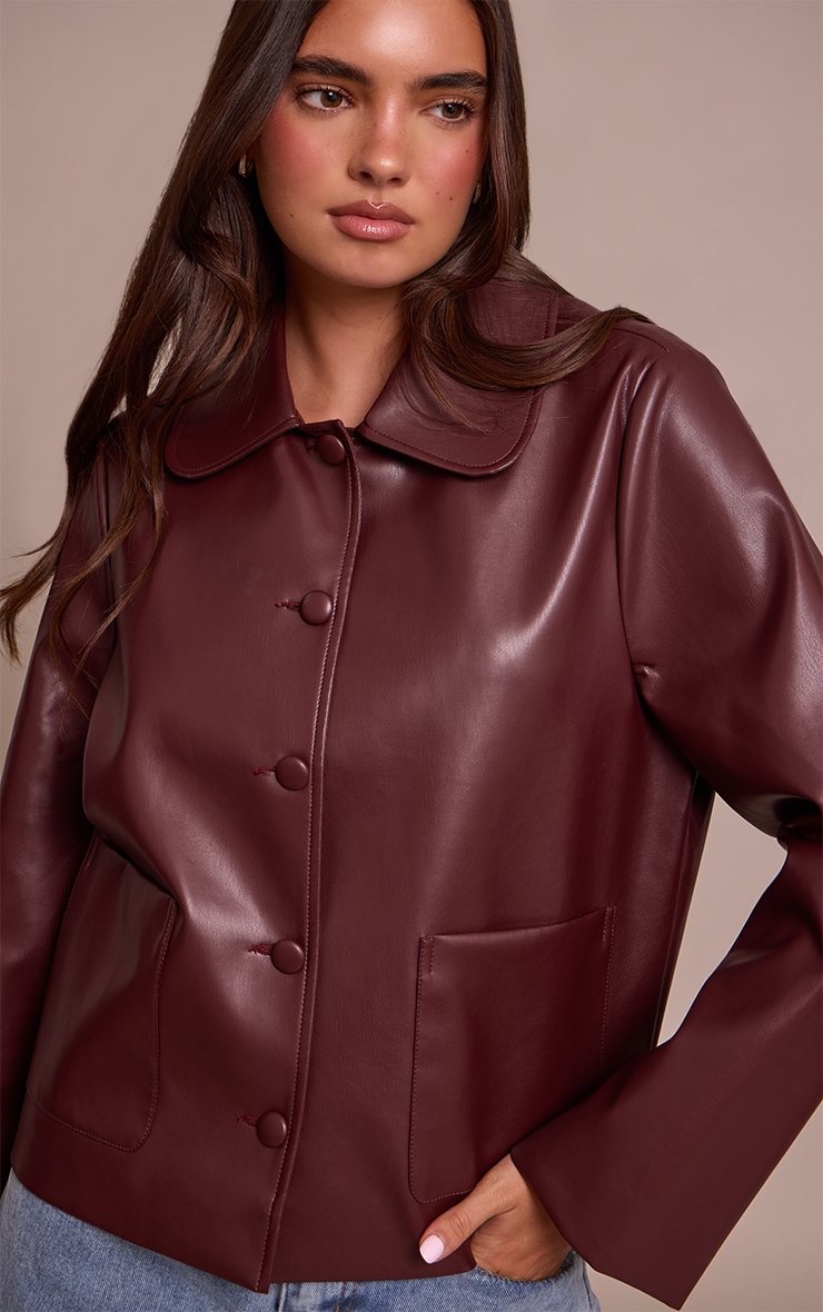 Burgundy PU Button Up Jacket image 1