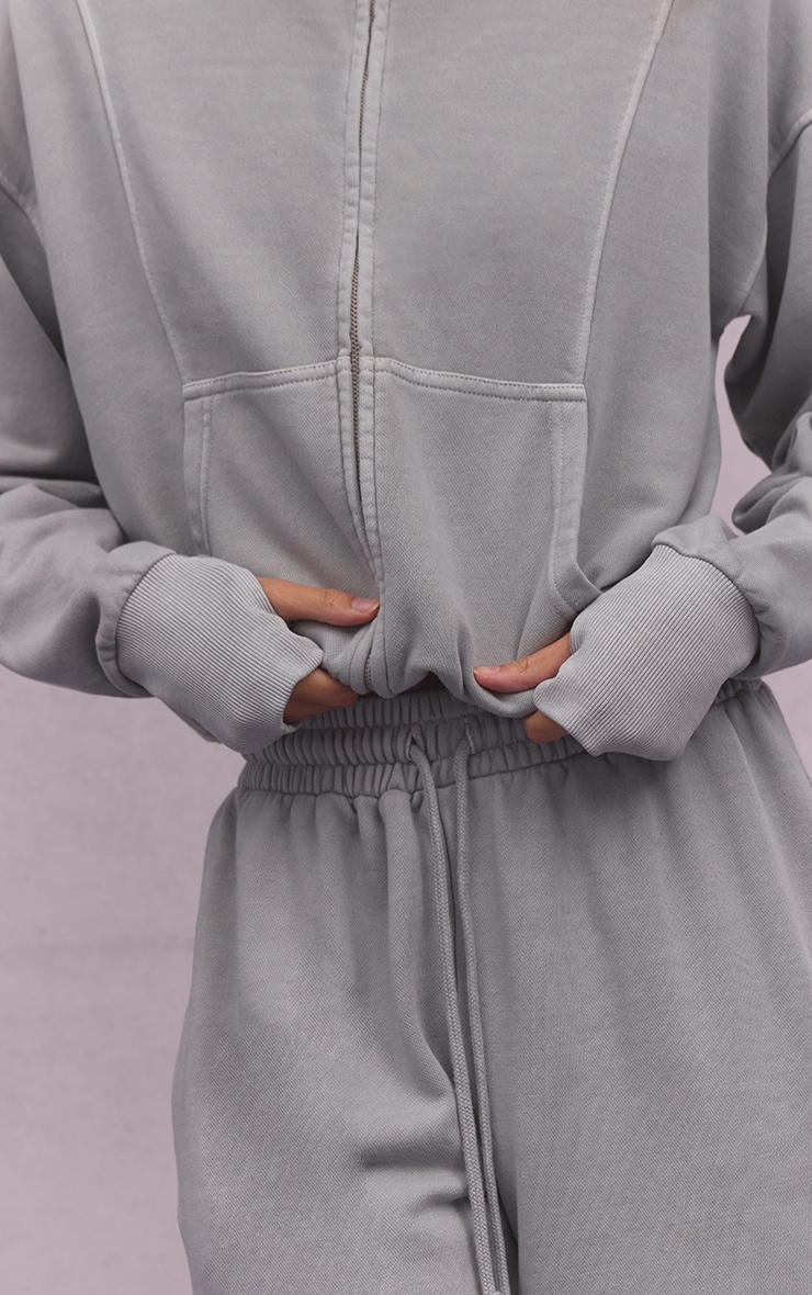 Ash Grey Acid Wash Funnel Neck Zip Sweatshirt image 4