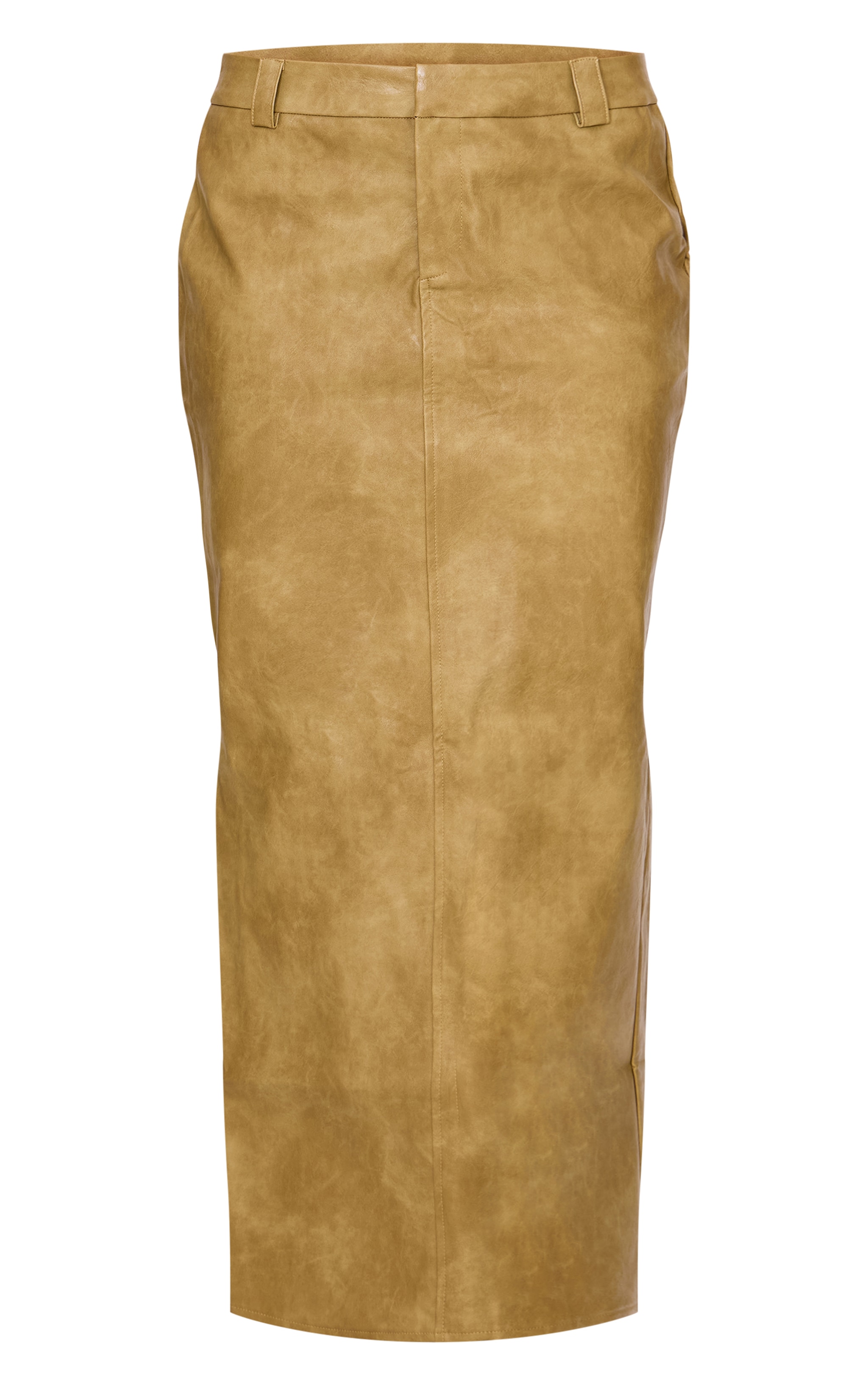 Premium Olive Washed Faux Leather Maxi Skirt image 5