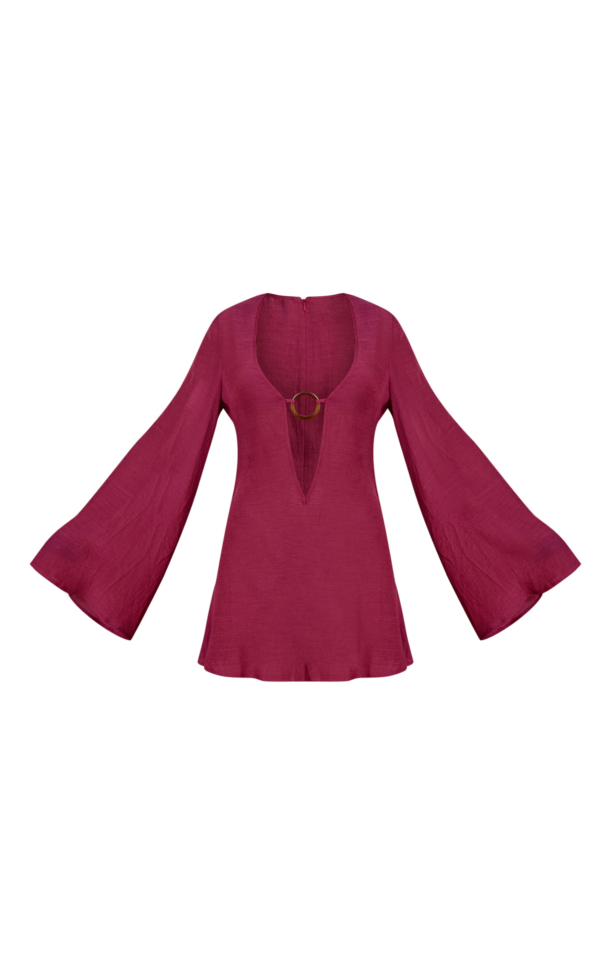Magenta Linen Look O-ring Flute Sleeve Beach Dress image 5