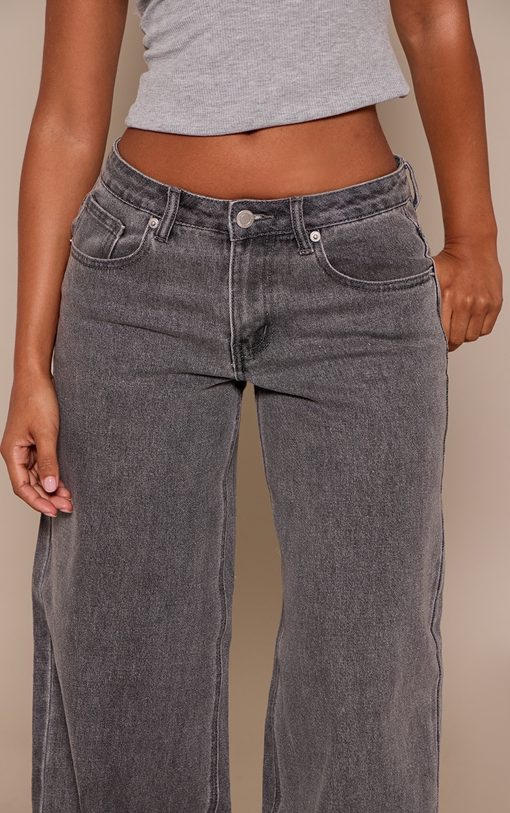Petite Grey Mid Rise Stretch Wide Leg Jeans image 4