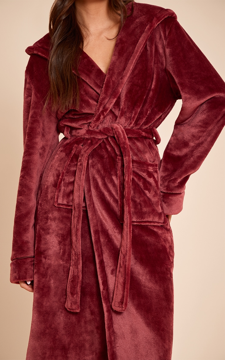 Burgundy Fleece Maxi Hooded Dressing Gown image 4