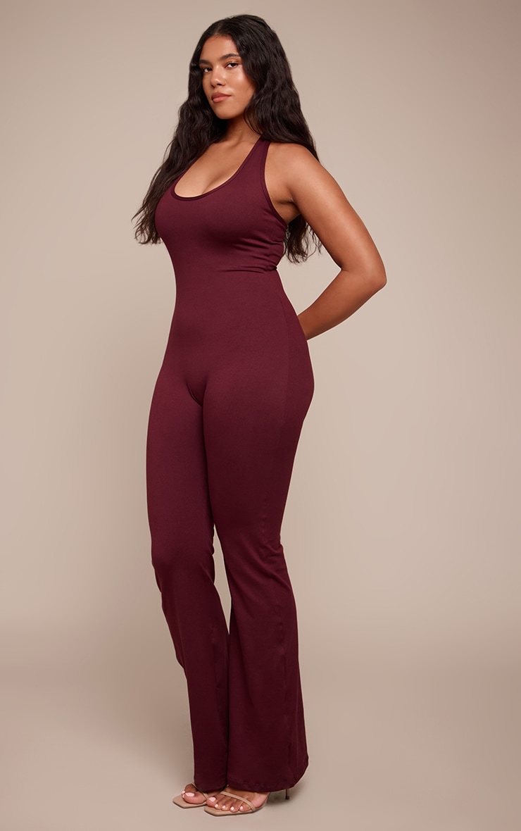 Shape Burgundy Sculpt Halter Neck Flare Jumpsuit image 3
