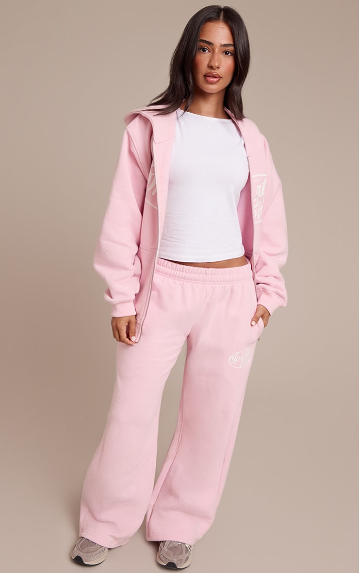 Petite Baby Pink Sports Club Cotton Fleece Full Zip Hoodie image 3