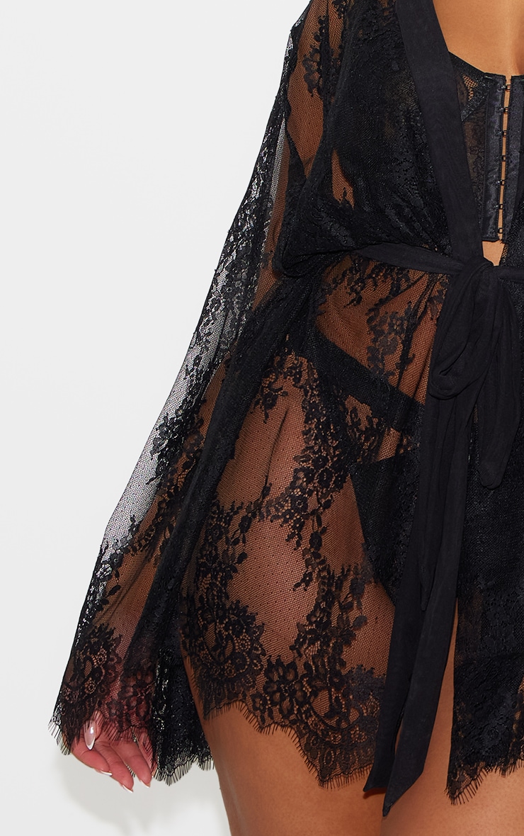 Plus Black Eyelash Flute Sleeve Lace Robe image 4