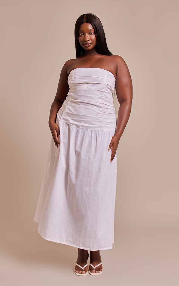 Plus White Trim Detail Ruched Maxi Dress