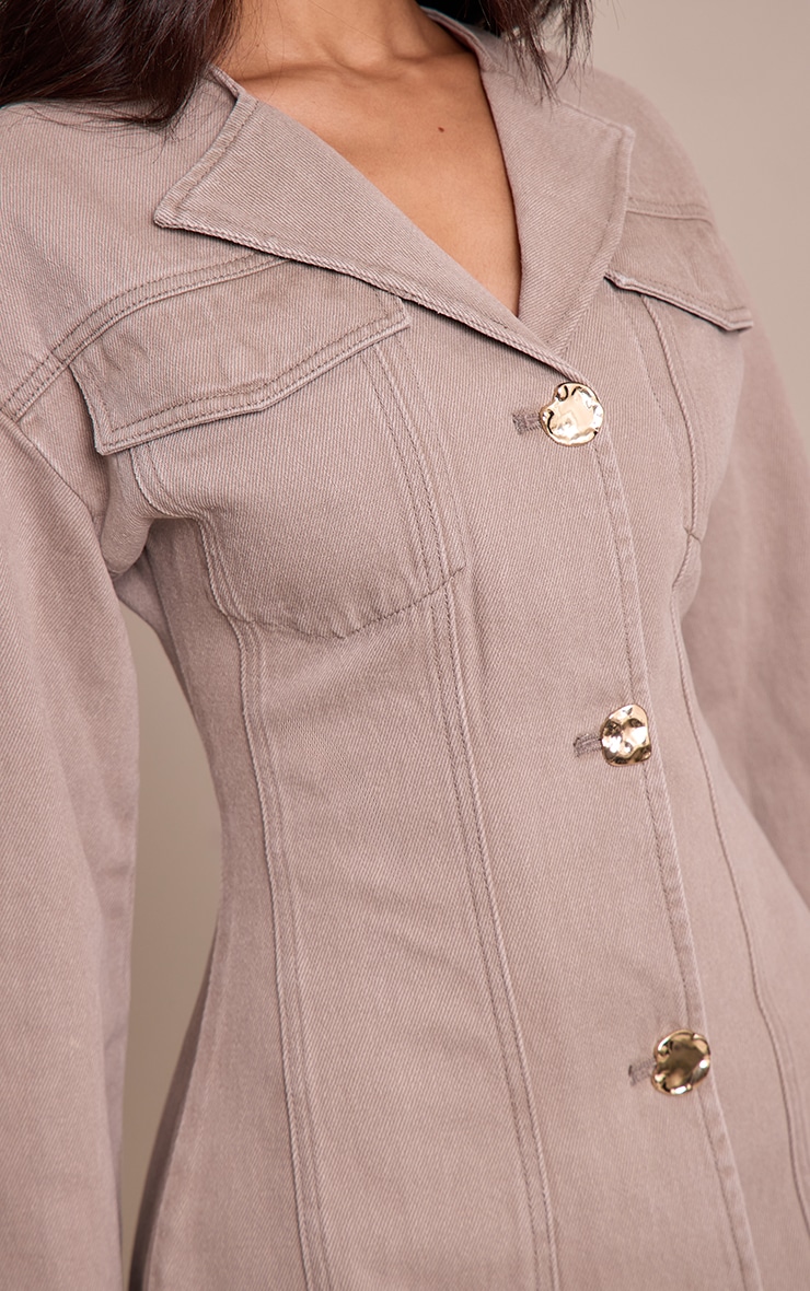 Petite Mushroom Button Detail Long Sleeve Denim Dress image 4