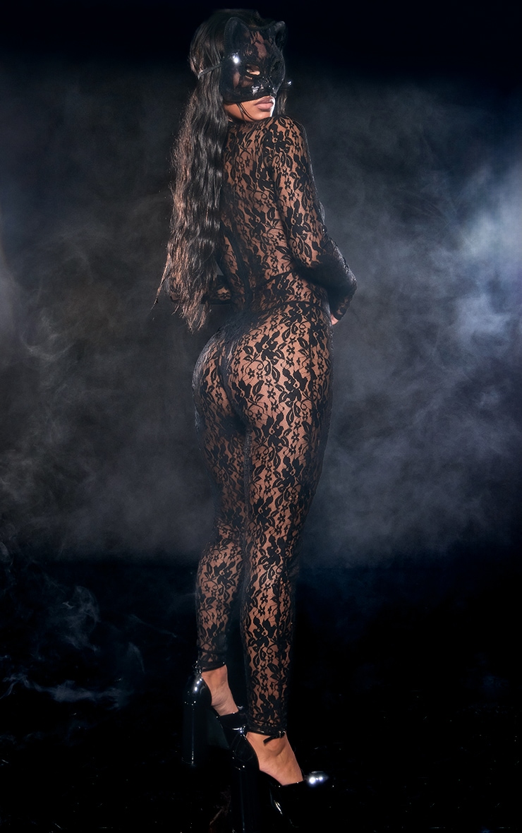 Black Lace High Neck Thumb Hole Jumpsuit image 2