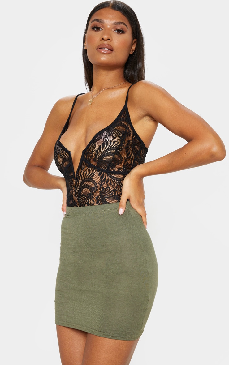 Basic Khaki Jersey Mini Skirt Mini Skirts Prettylittlething