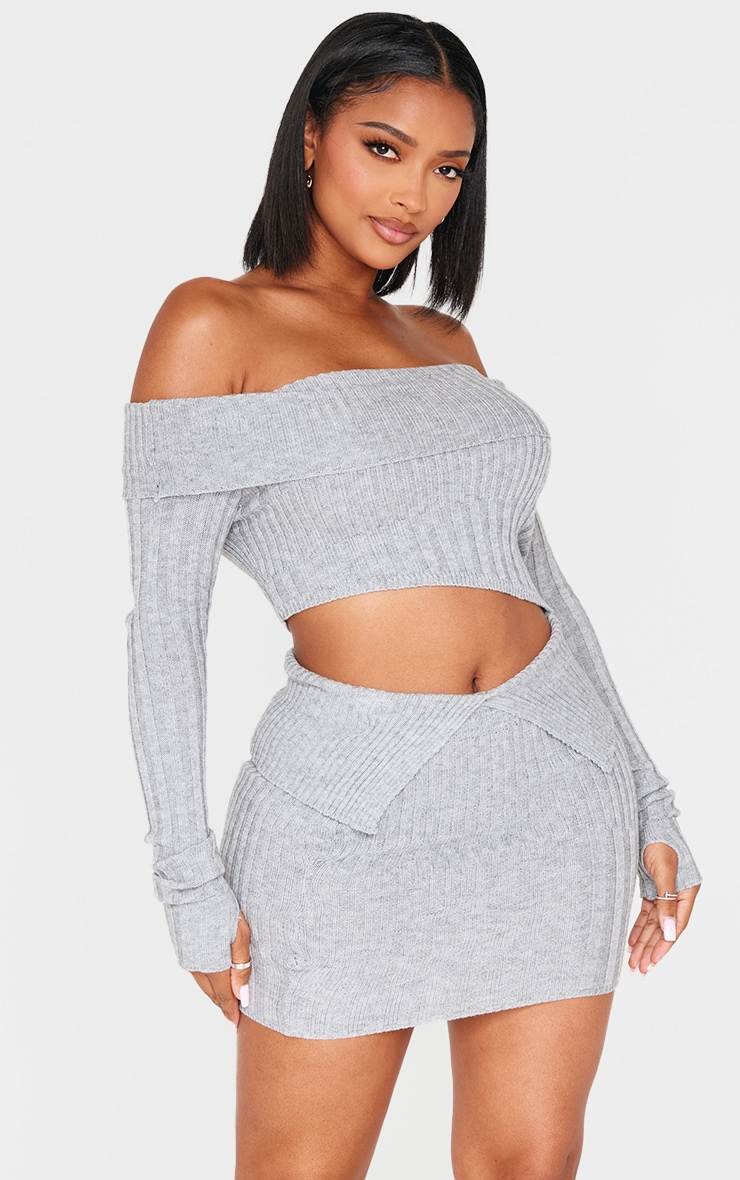 Shape Grey Fold Over Ribbed Mini Skirt image 4