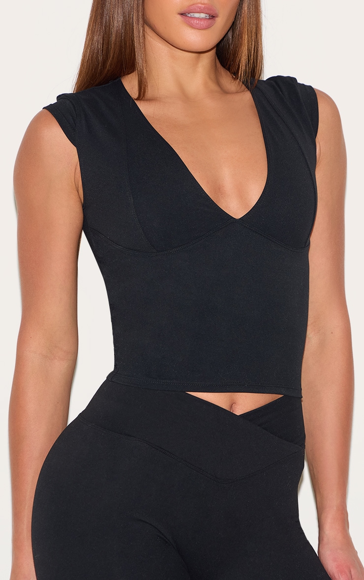 Tall Black Snatched Sculpt V Neck Crop Top image 4