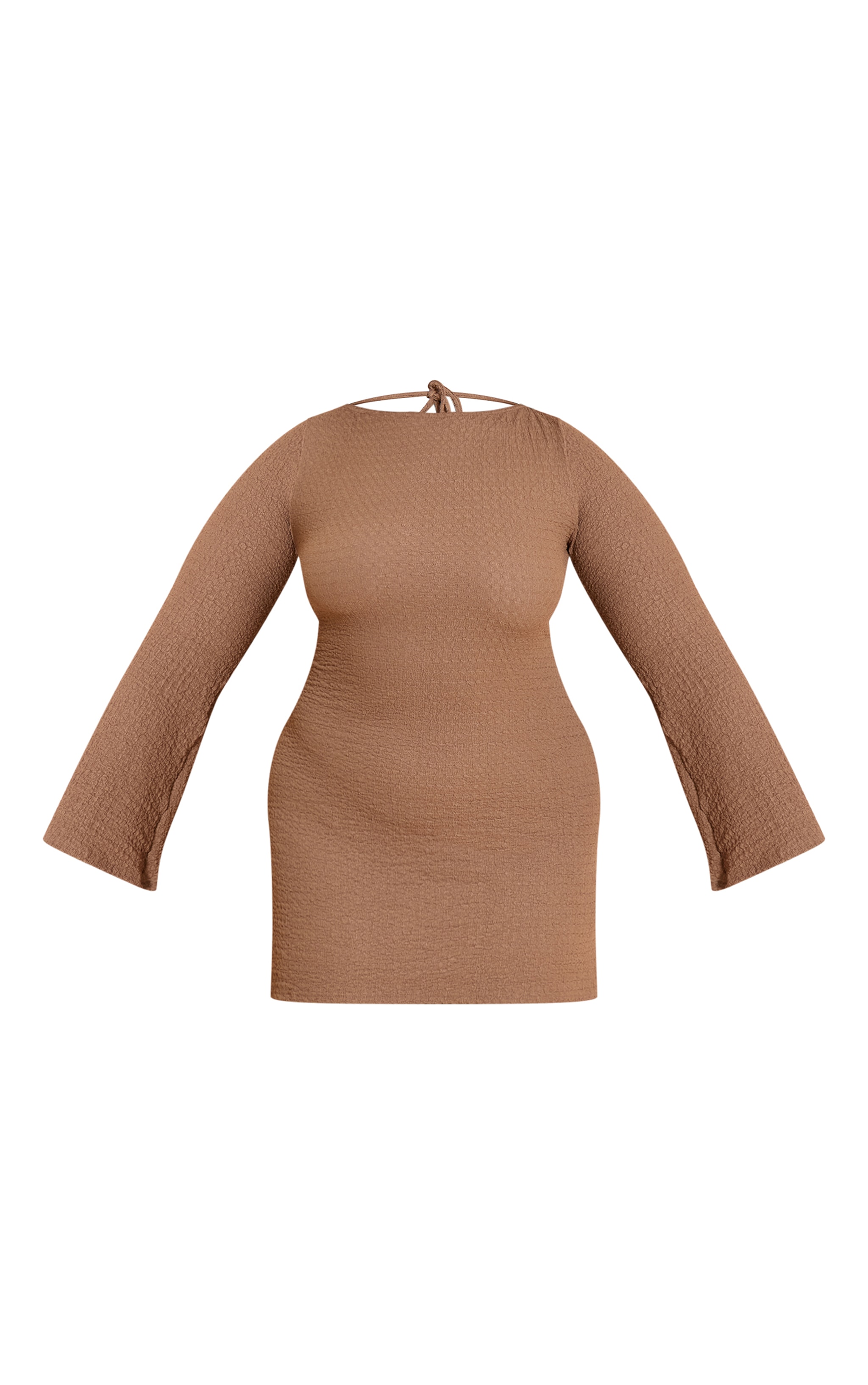 Plus Taupe Textured Boat Neck Long Sleeve Shift Dress image 5