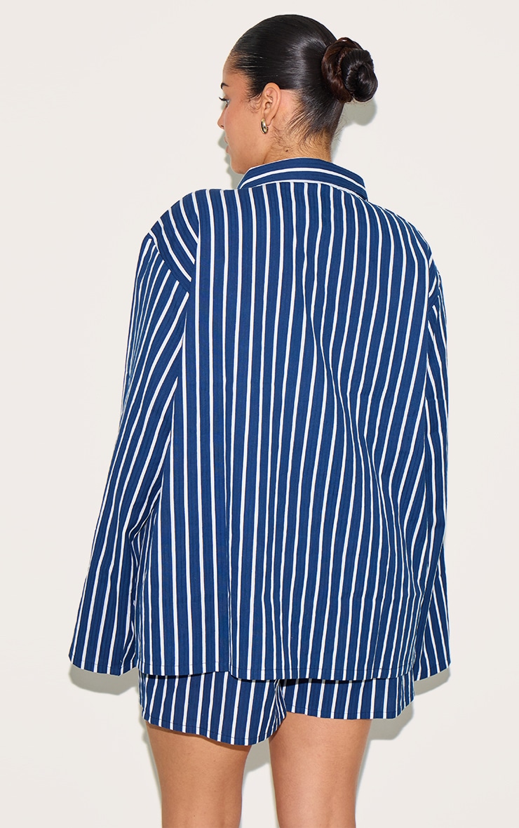 Plus Navy Striped Oversized Long Sleeve Shirt image 2