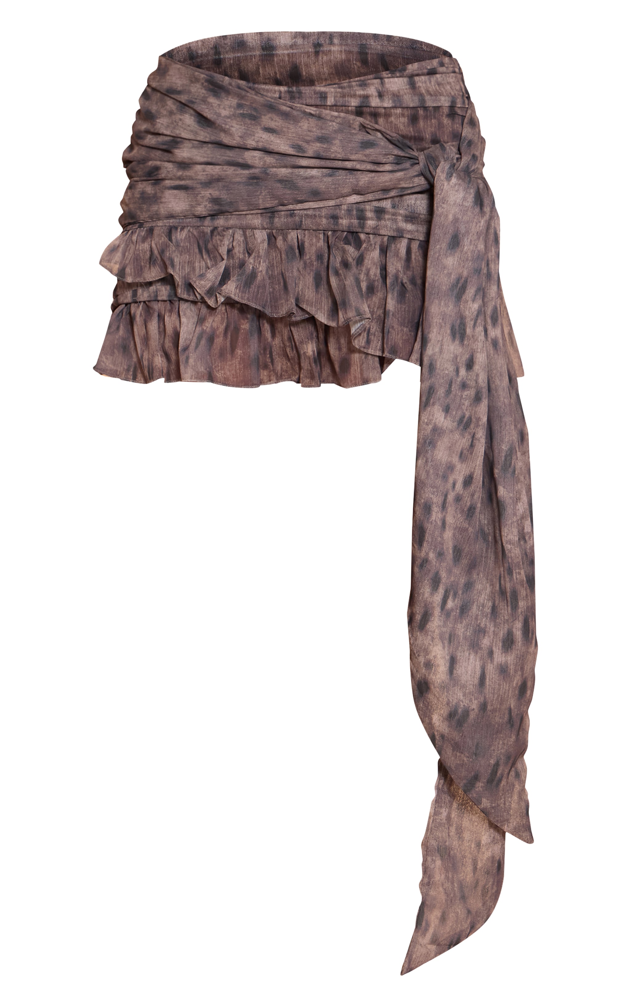 Brown Printed Chiffon Lined Tie Front Mini Skirt image 6