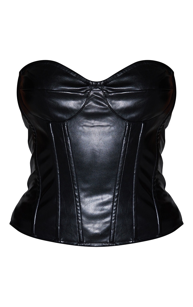 Black Faux Leather Boned Cup Detail Corset image 5