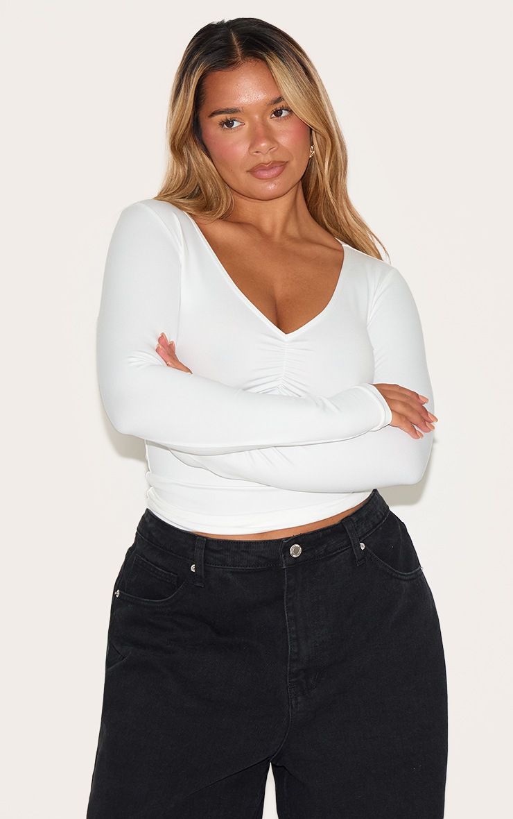 Shape White Sculpt Ruched Bust Long Sleeve Top | Shape | PLT
