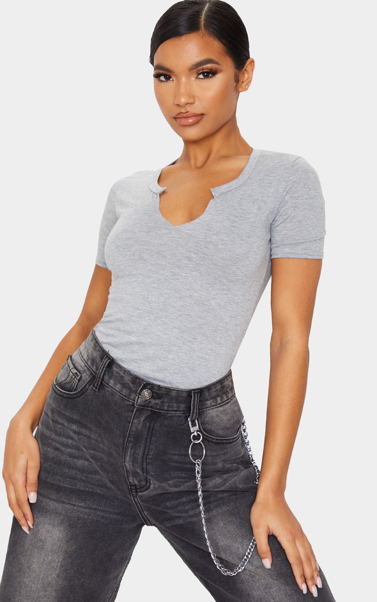 Grey Jersey V Short Sleeve T Shirt