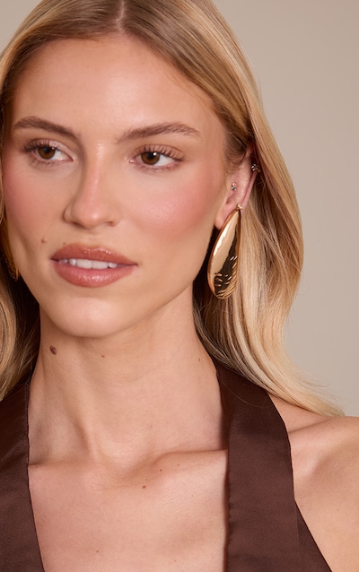Gold Oyster Shape Oversized Stud Earrings