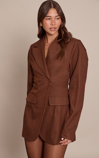 Chocolate Drop Shoulder Cinch Waist Extreme Oversized Blazer