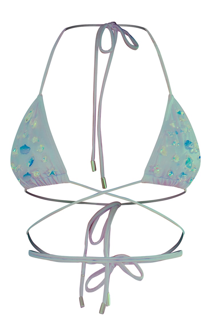 Haut de maillot de bain triangle lilas noué sur la taille détail strass image 5