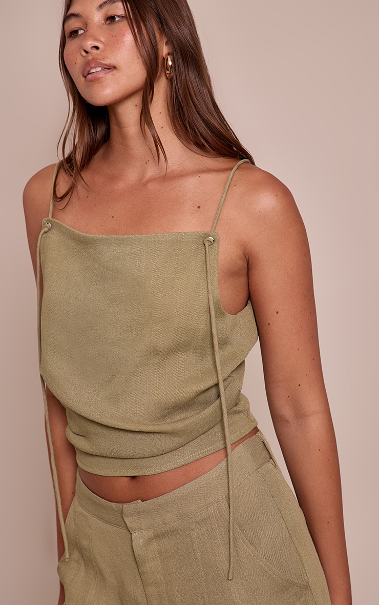Sage Green Textured Strap Detail Top