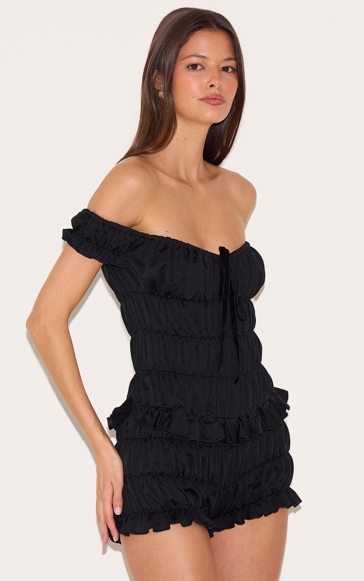 Black Extreme Ruched Bardot Playsuit image 4
