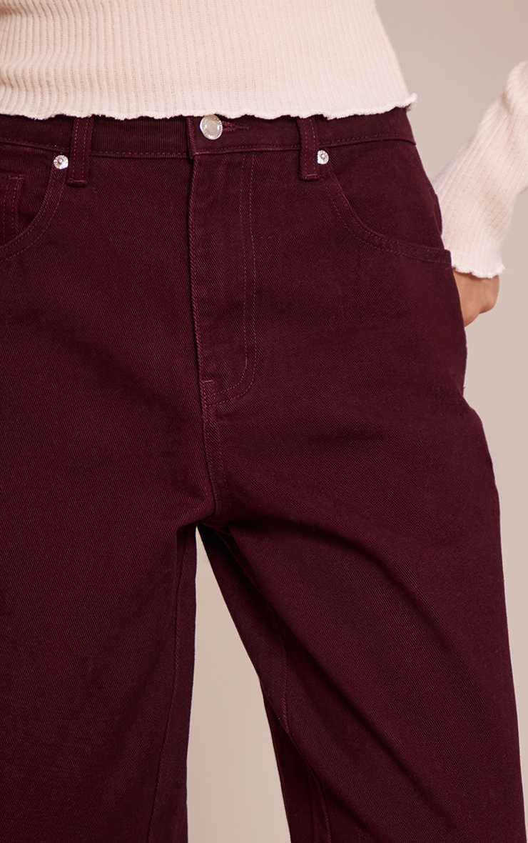 PRETTYLITTLETHING Burgundy Mid Rise Boyfriend Jeans image 4