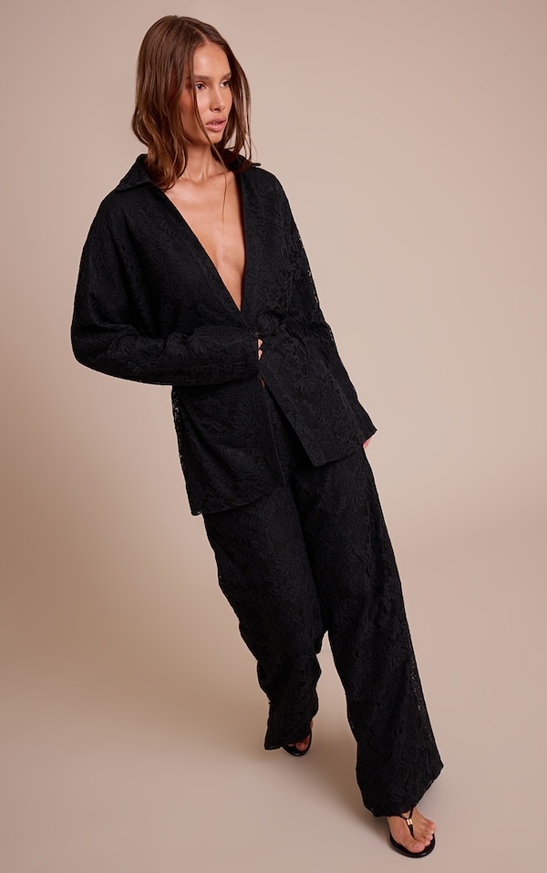 Black Lace Wide Leg Pants