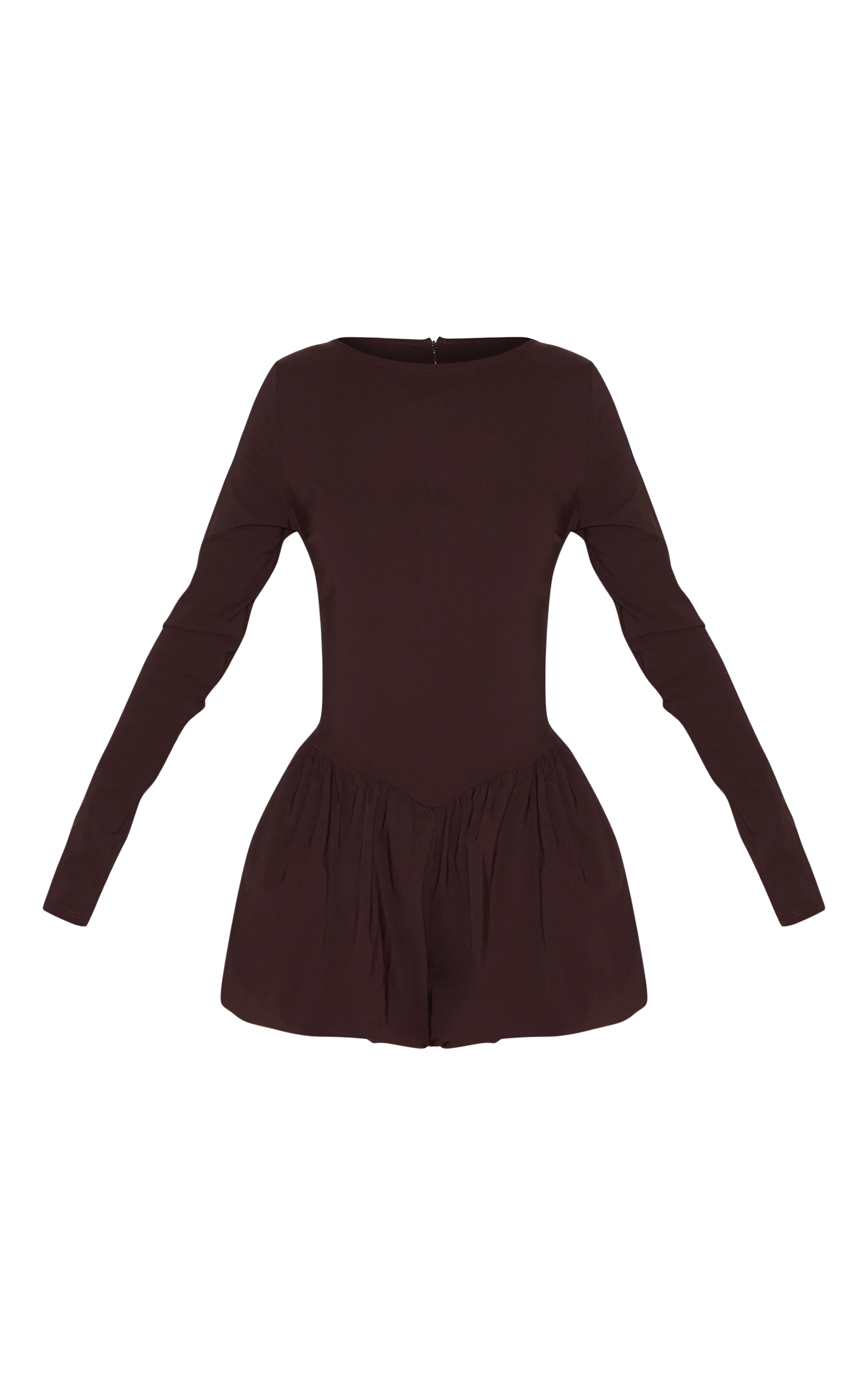 Chocolate Brown Stretch Woven High Neck Puffball Skort Playsuit image 5