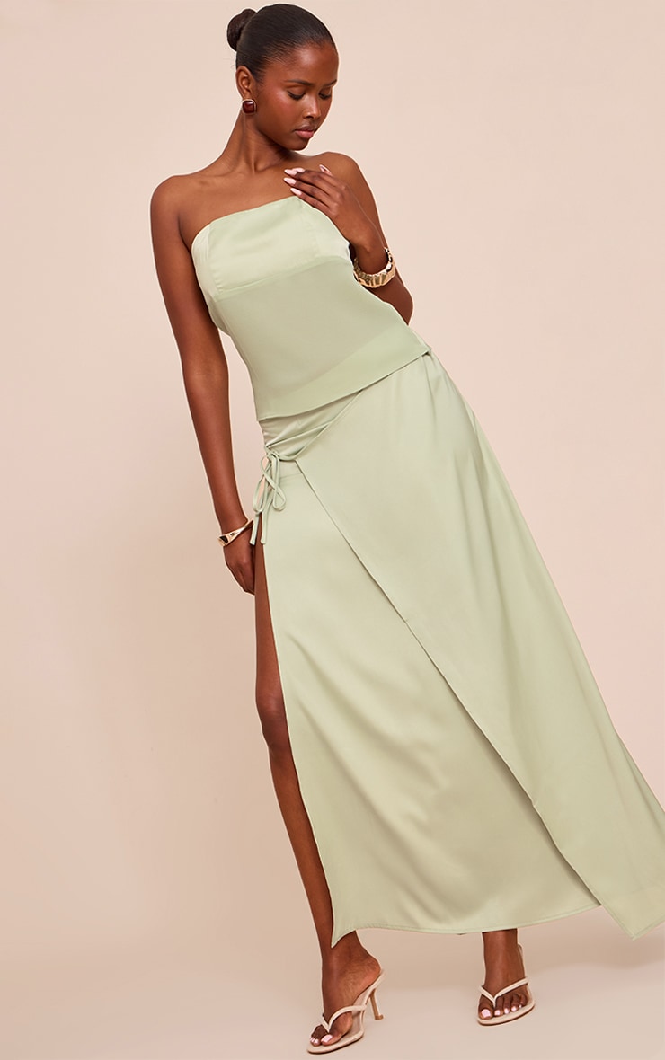 Sage Satin Wrap Maxi Skirt image 1
