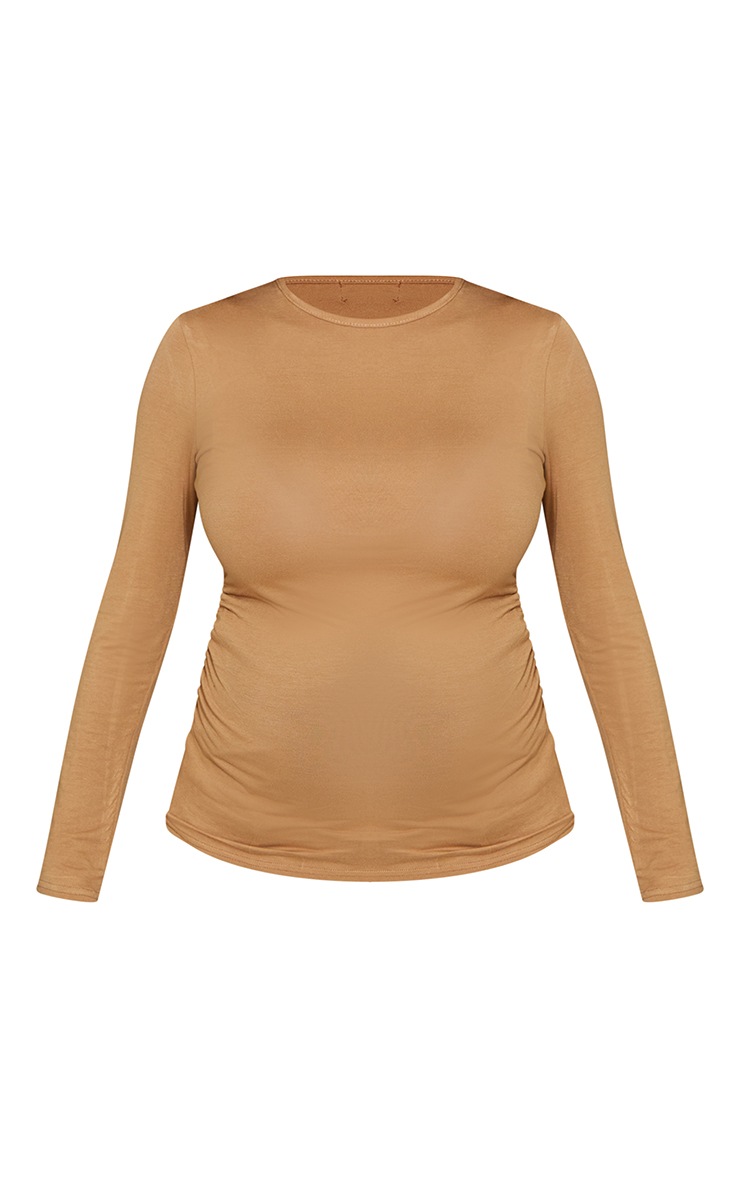 Maternity Camel Basic Crew Neck Fitted T Shirt image 5