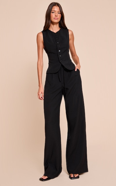 Pantalon de tailleur large tissé noir à détail noué