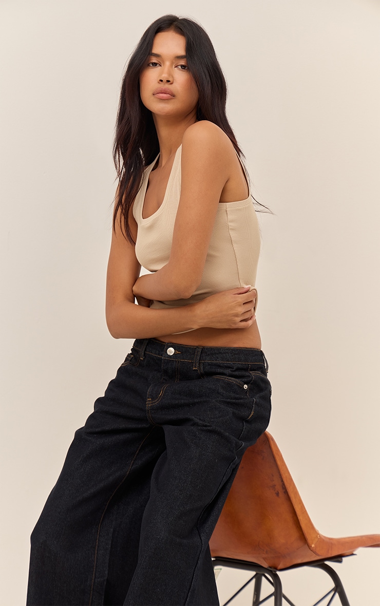 Oatmeal Soft Rib Scoop Neck Vest Top image 4