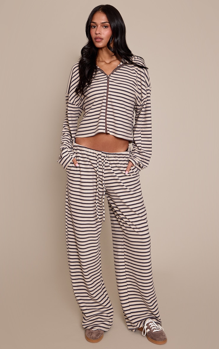 Tall Brown Striped Soft Fleece Straight Leg Sweatpants image 1